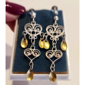 Vintage Solje Double Heart Dangle Screw Back Sterling Earrings Norway Bridal